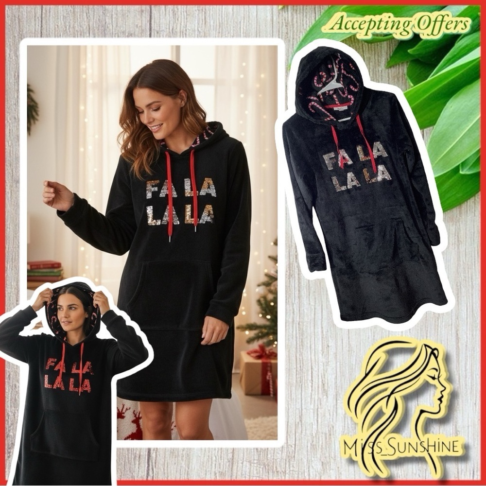 Roudelain - Sz M - super soft plush lounge dress long hoodie - reversible sequin